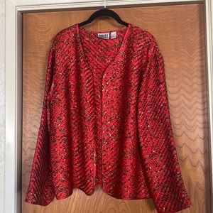 Chico’s Braiden Woven Red Silk Topper Sz 16